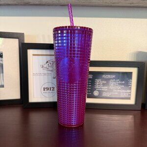 Starbucks Summer 2024 Iridescent Magenta Purple Grid 20oz Tumbler NWT